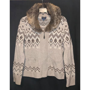 Pendleton Aztec Alpaca Wool Sweater S Cardigan Jacket Removable Faux Fur Collar